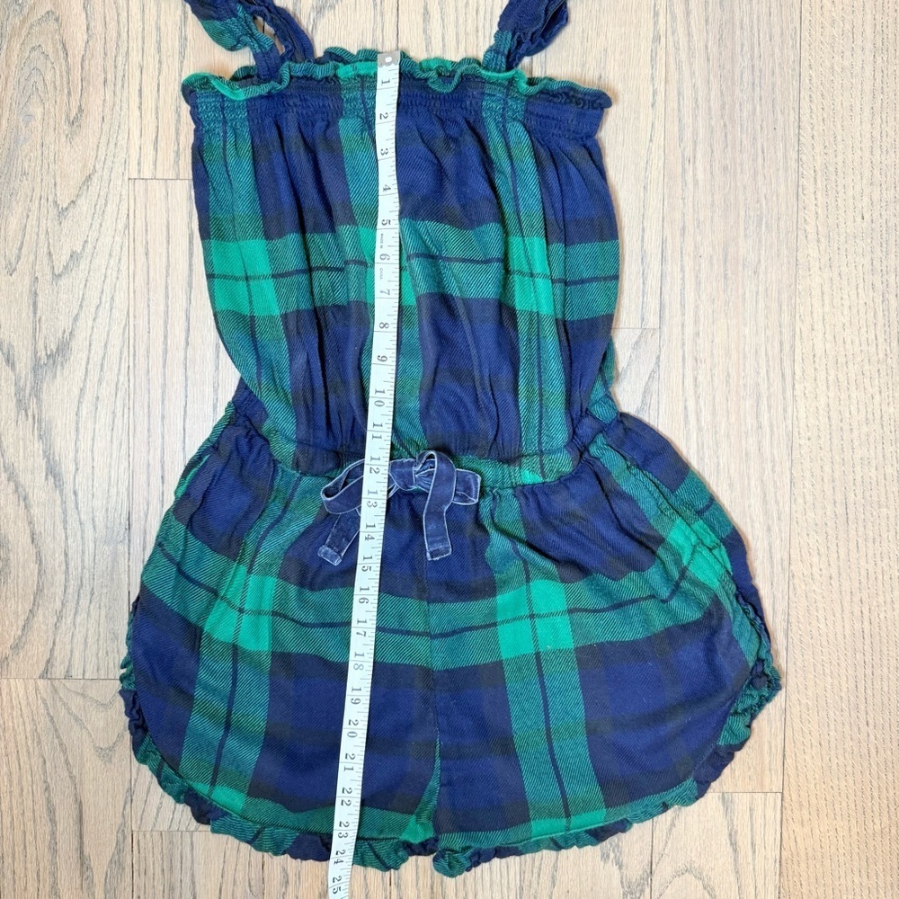 Aerie Women’s Plaid Green and Blue Flannel Ruffled Pajama Romper Size Small - Picture 7 of 12